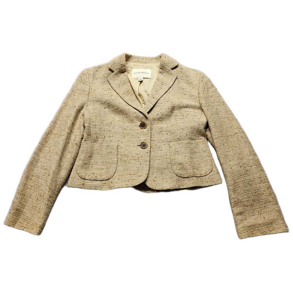 Banana Republic Blazer Jacket Womens SP Beige Linen Wool Blend Lined Textured